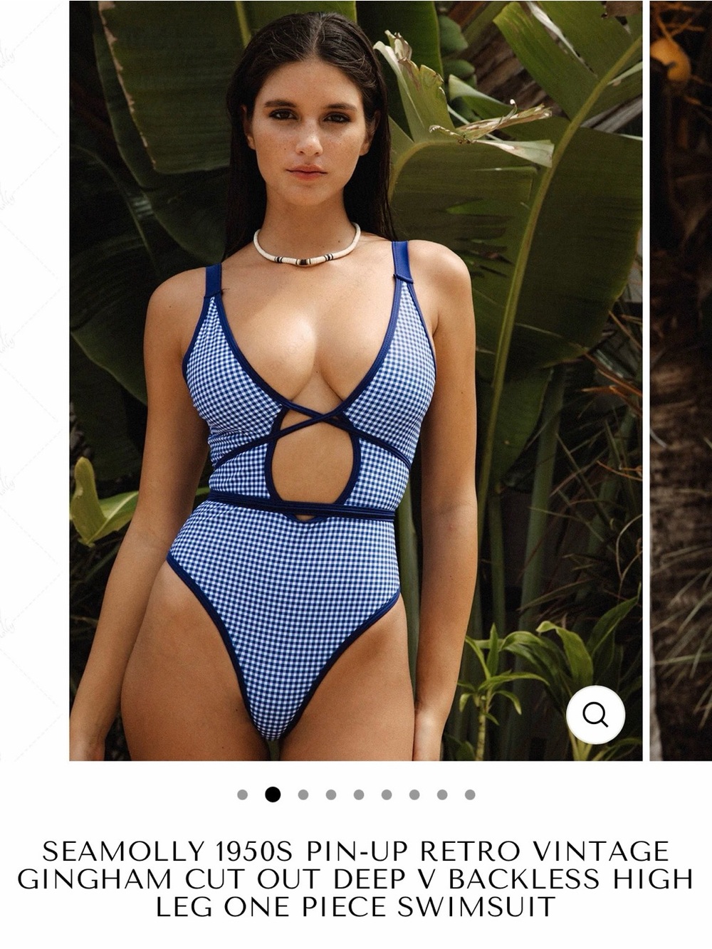 Gingham Cut-Out One-Piece Swimsuit - Blue